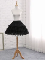 2 steel hoops lace tiered lolita petticoat black