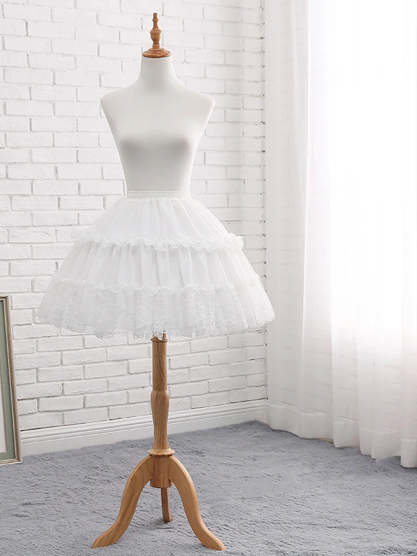 2 steel hoops lace tiered lolita petticoat white